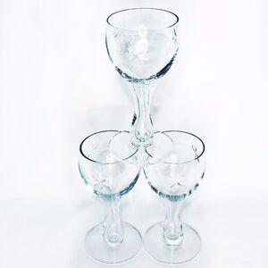 LOT OF 3 Vintage Flat Hollow Stem Champagne Wine Cordial Glasses Flowers Stars